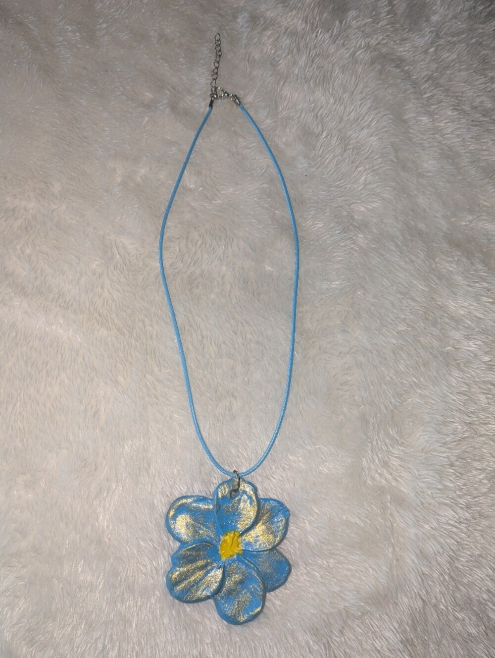 Handcrafted Blue Flower Pendant Necklace - Women Jewelry